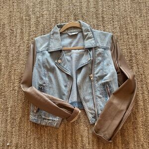 Miss Selfridges Light Blue Denim Jacket with Tan Collar Trim